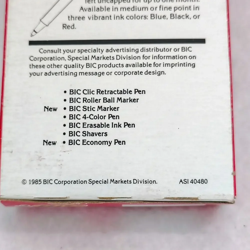 Bic Stic Blue Ink Pen Round Barrel 1 Dozen (12) Sealed Vintage 1985 NOS USA